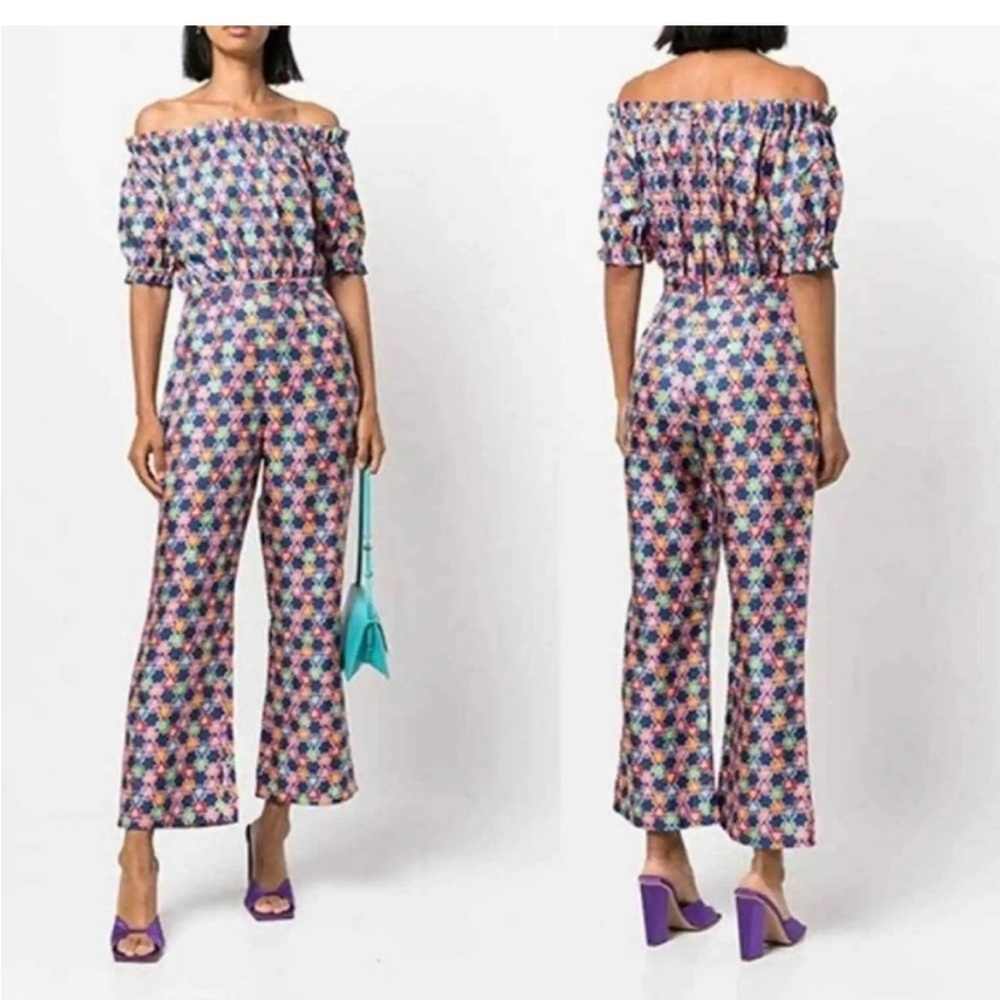 Saloni - silk printed bateau neckline jumpsuit size 2.